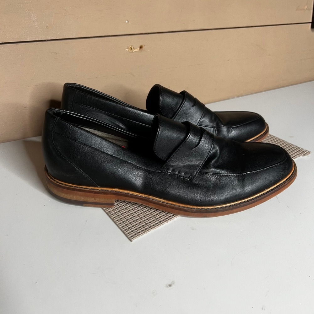 Seven 91 Mens Black Leather Penny Loafers Dress Shoes Size 8 US 41 EUR